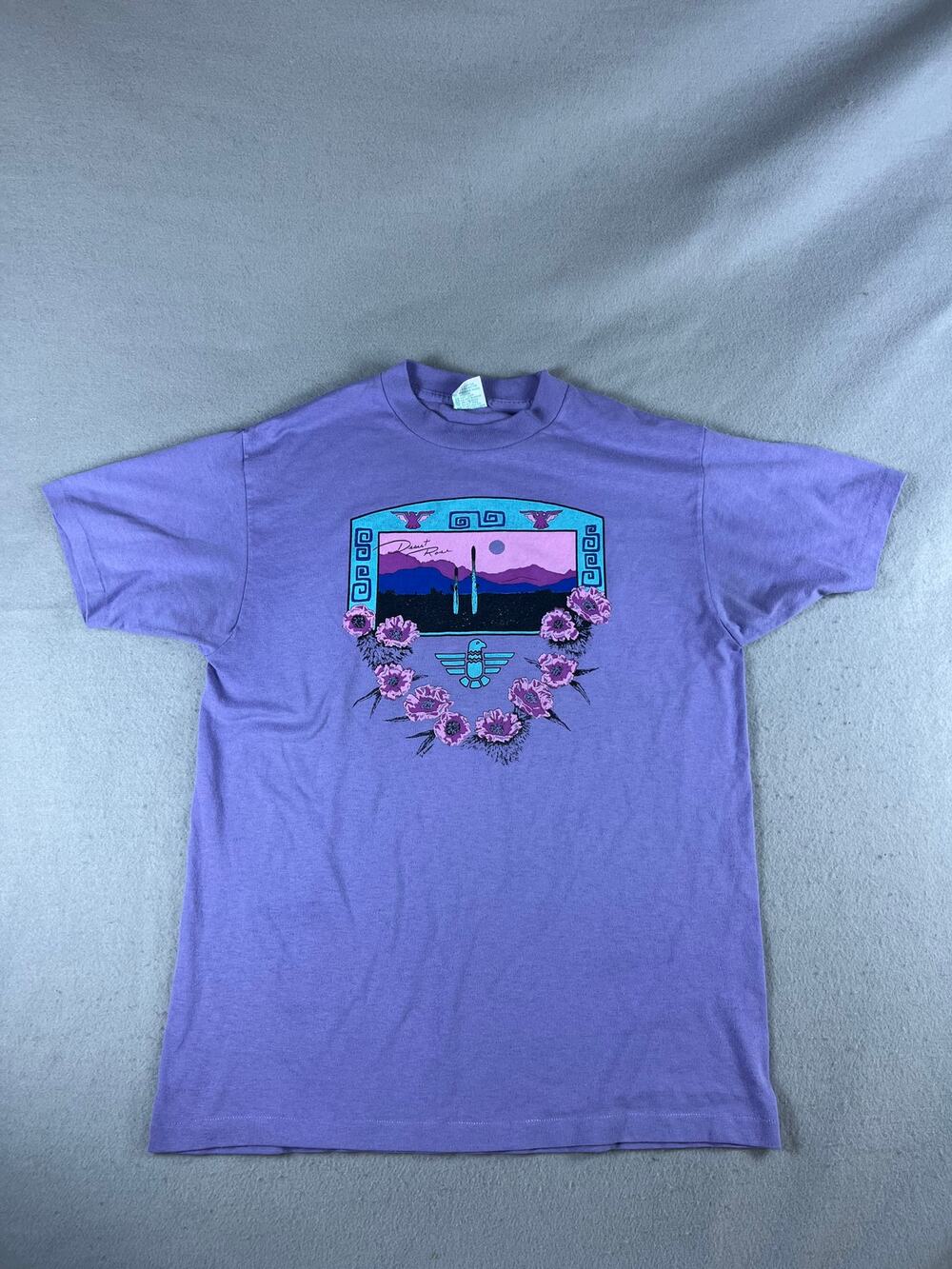 Vintage Desert Rose T-Shirt Adult L Purple Crew Neck Graphics Southwest USA Made